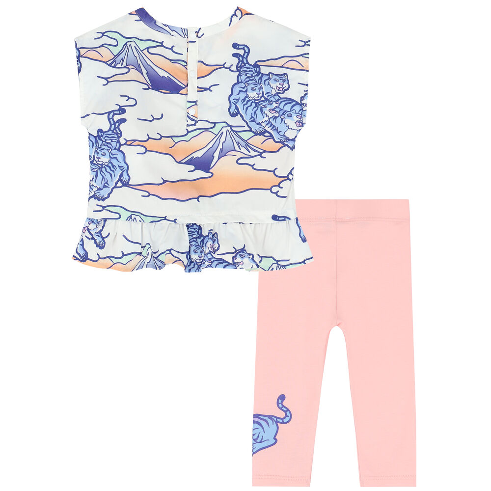 KENZO KIDS Younger Girls White & Pink Tiger Leggings Set Junior