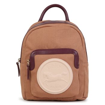 Girls Beige Canvas Horse Logo Backpack ( 26cm )