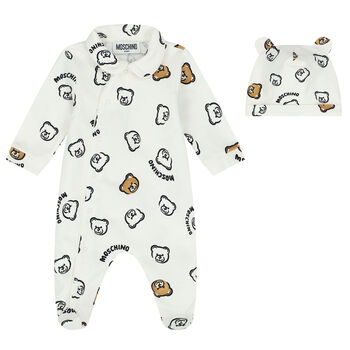 Ivory Teddy Bear Logo Babygrow Gift Set