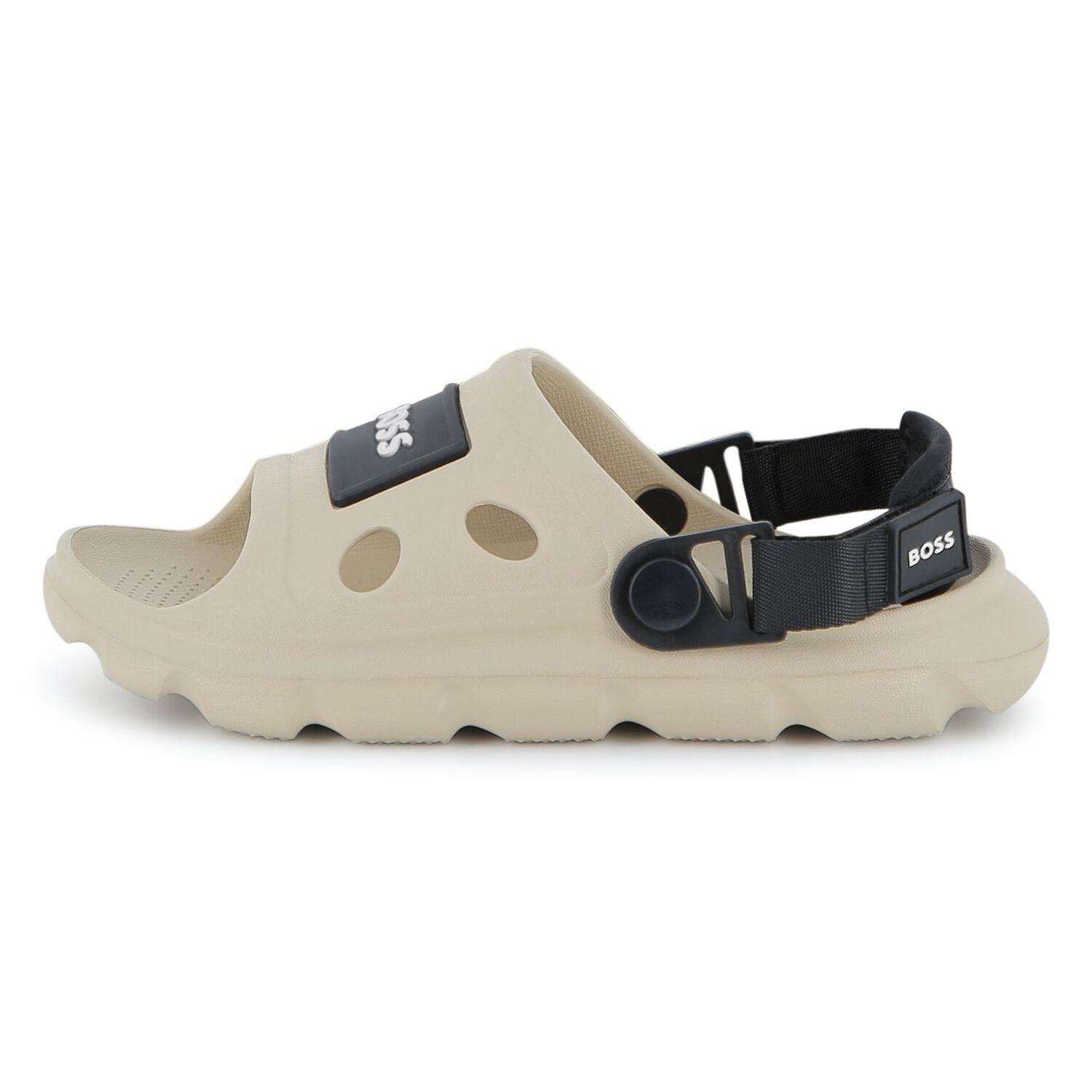 Boys Beige & Black Logo Sandals, 2, hi-res