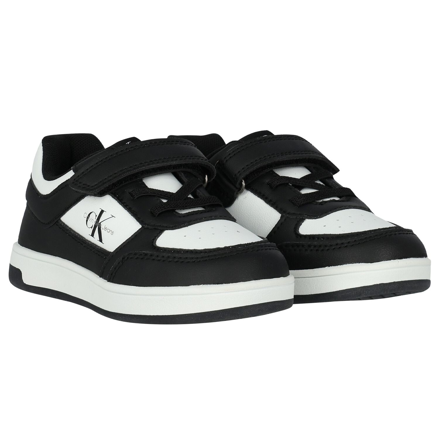 Boys Black & White Logo Trainers, 1, hi-res
