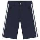 Boys Navy Blue Logo Shorts, 3, hi-res