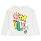 توب بنات مطرز بأكمام بالشعار باللون الأبيض, 1, hi-res