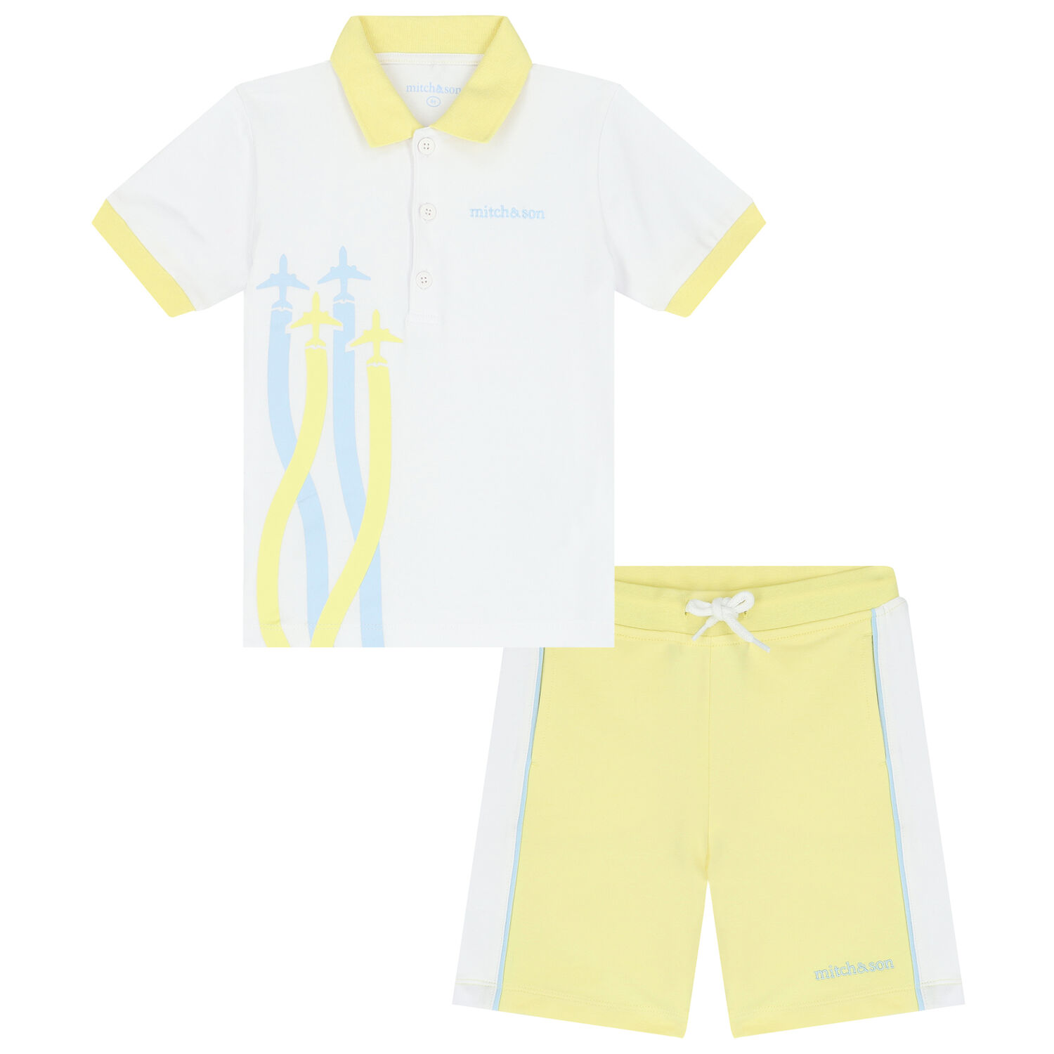 Boys White & Yellow Polo Short Set, 1, hi-res