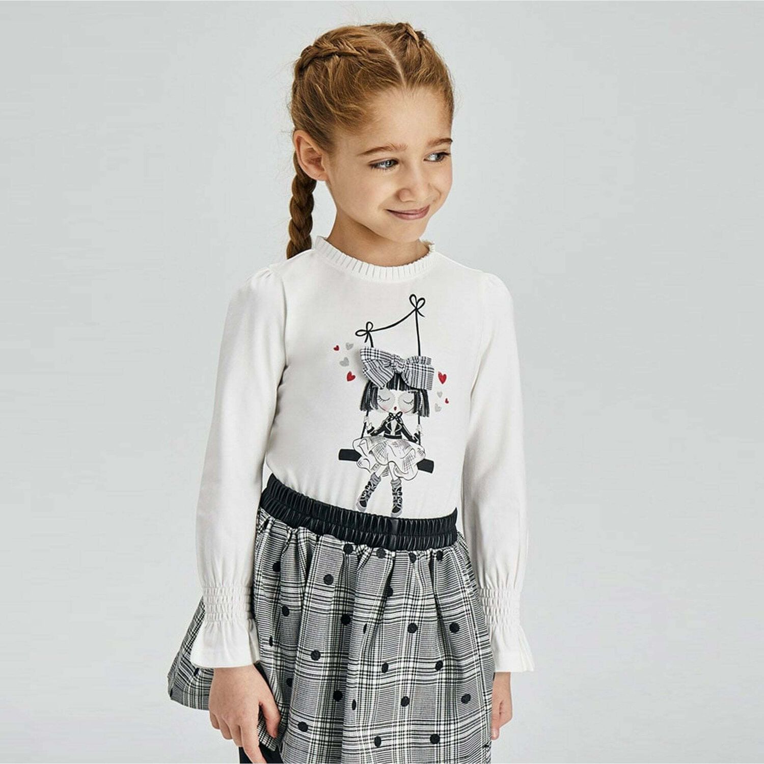 توب باكمام باللون العاجى للبنات, 2, hi-res