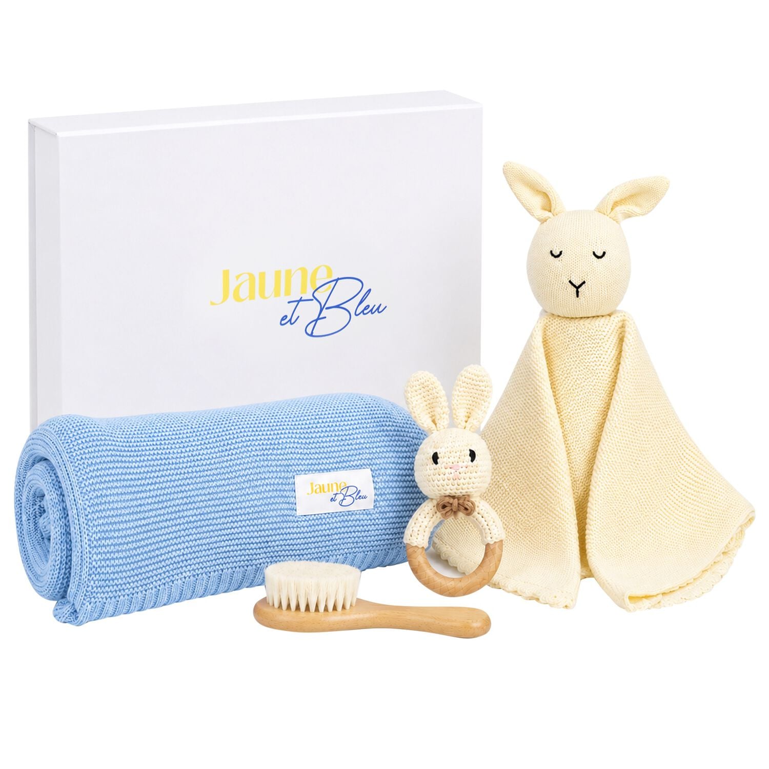Ivory & Blue Baby Blanket & Bunny Comforter Gift Set, 2, hi-res