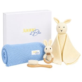 Ivory & Blue Baby Blanket & Bunny Comforter Gift Set