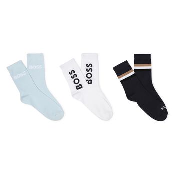 Boys White, Blue & Black Socks ( 3-Pack )