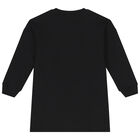 Girls Black Logo Embellished Dress, 1, hi-res