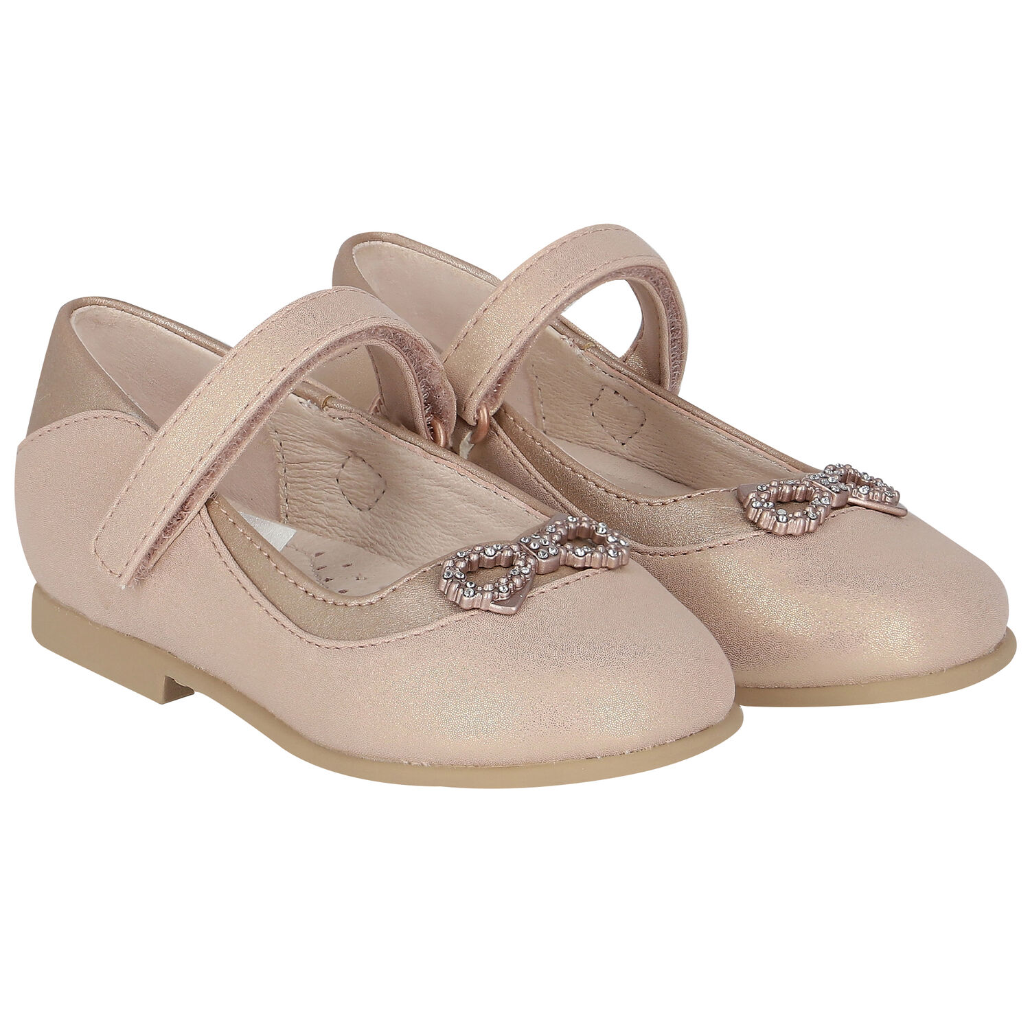 Younger Girls Rose Gold Diamante Bow Shoes, 2, hi-res image number null