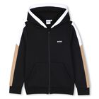 Boys Black Logo Hooded Zip Up Top, 1, hi-res