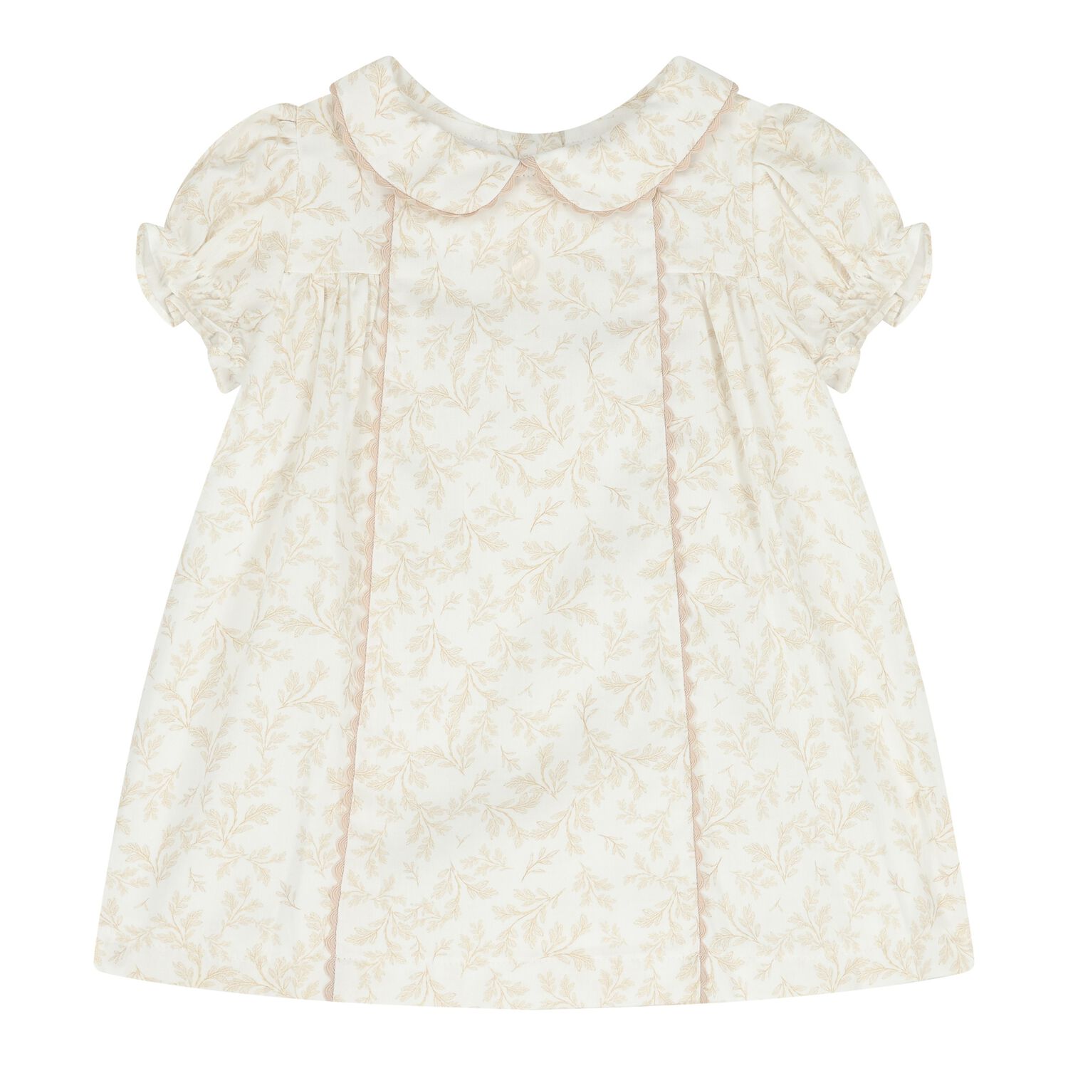 Baby Girls Ivory & Beige Floral Dress, 1, hi-res