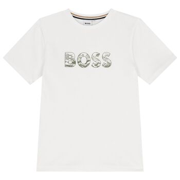 BOSS Boys White Logo T-Shirt, 2 Boys White Logo T-Shirt