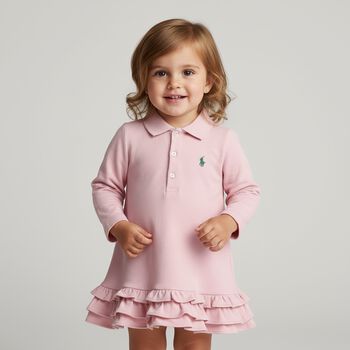 Baby Girls Pink Ruffled Polo Dress Set