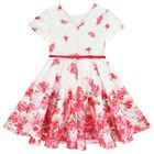 Girls White Floral Satin Dress, 1, hi-res