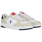 Boys White & Beige Logo Trainers, 1, hi-res