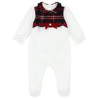 Baby Girls White & Navy Blue Tartan Babygrow, 1, hi-res