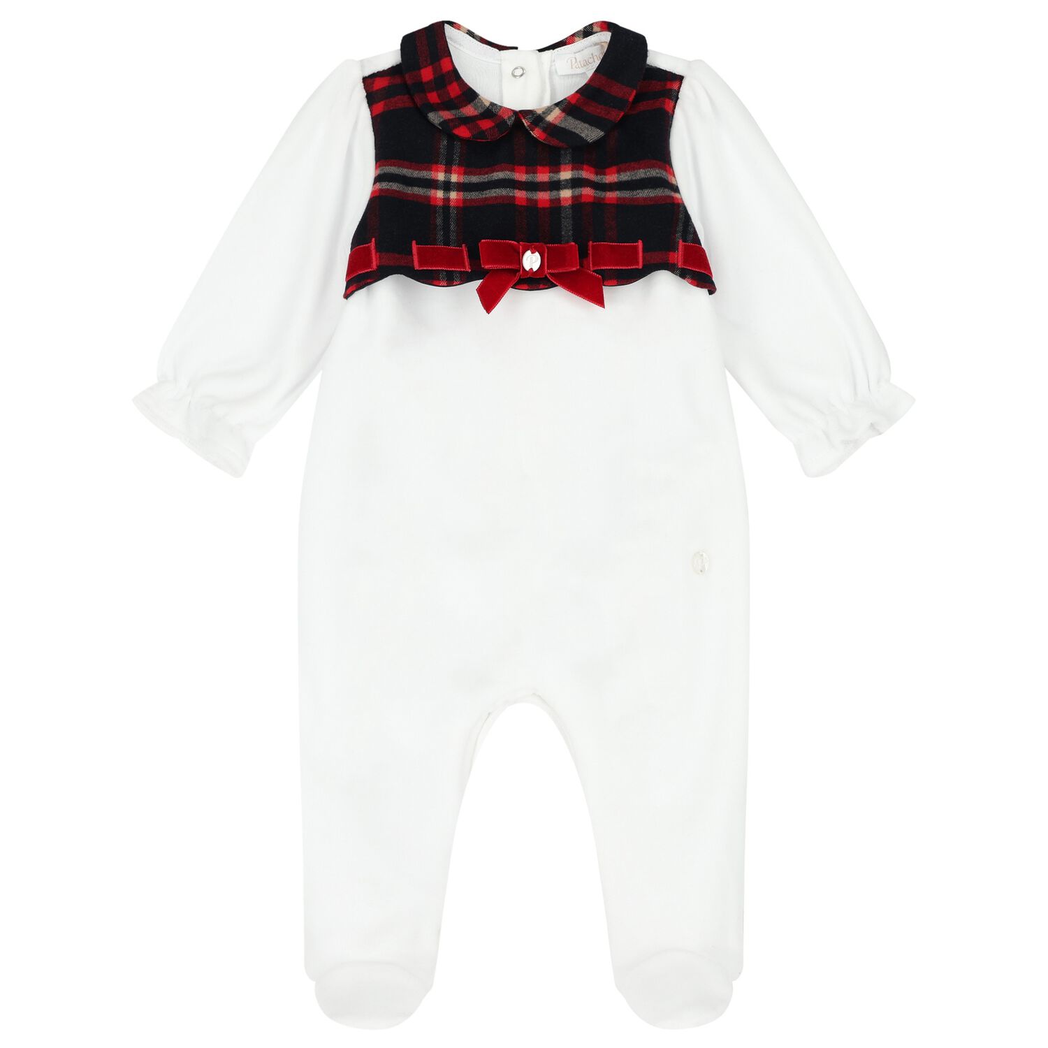 Baby Girls White & Navy Blue Tartan Babygrow, 1, hi-res