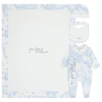 Baby Boys White & Blue Geo Map Babygrow Gift Set 