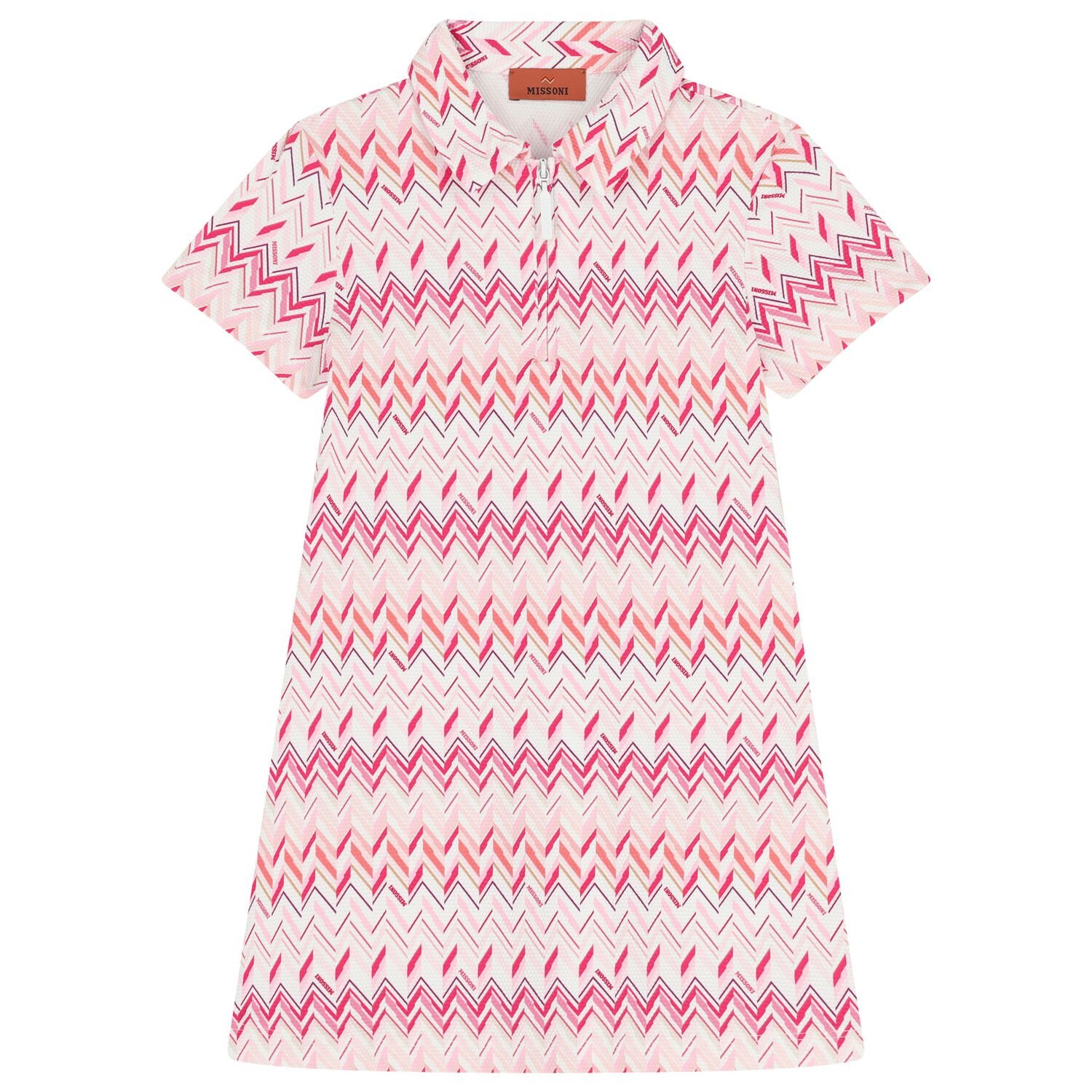 Girls Pink & White Logo Zig Zag Polo Dress, 1, hi-res