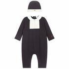 Boys Black Logo Babygrow & Hat Gift Set, 1, hi-res