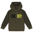 Boys Khaki Logo Hooded Zip Up Top, 2, hi-res
