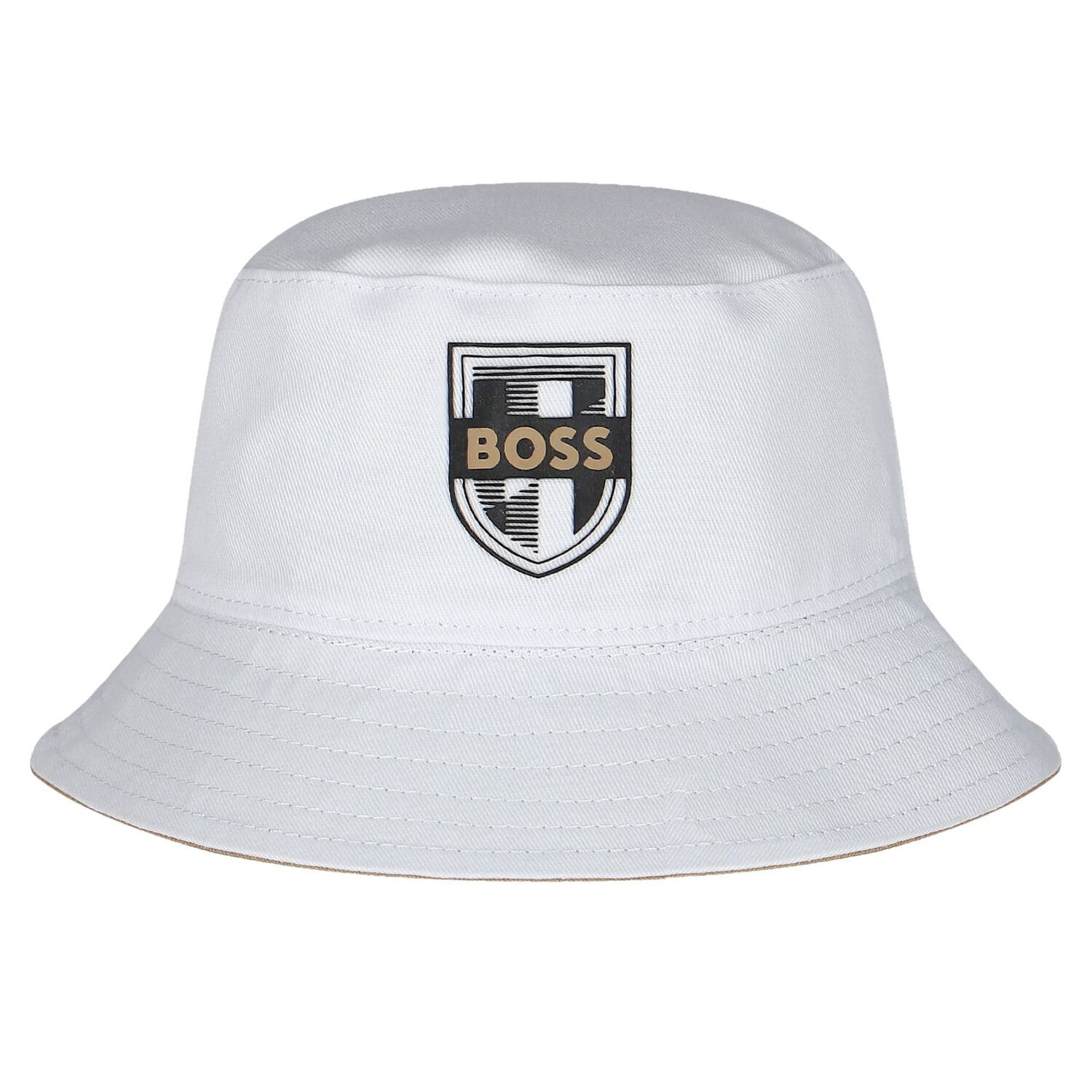 قبعة أولاد بوجهين بالشعار باللون البيج, 1, hi-res