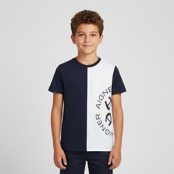 Boys Navy Blue & White Logo T-Shirt