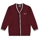 Girls Burgundy Logo Knitted Cardigan, 1, hi-res