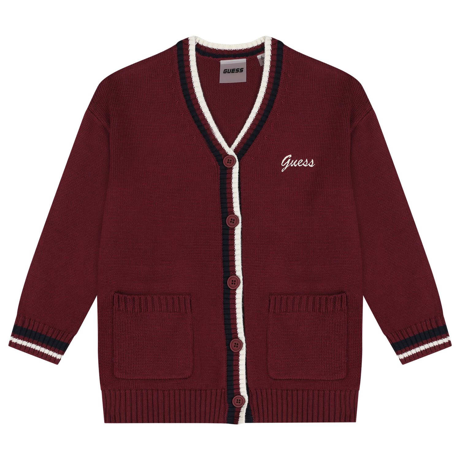 Girls Burgundy Logo Knitted Cardigan, 1, hi-res