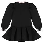 Girls Black Embellished Bow Dress, 1, hi-res