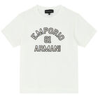 تيشيرت أولاد بالشعار باللون الأبيض, 1, hi-res