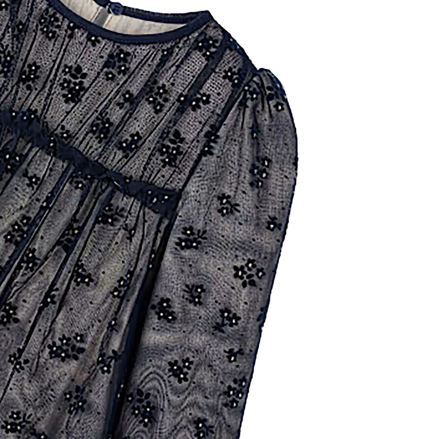 فستان تول أزرق داكن مزهر للبنات, 1, hi-res