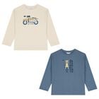 Boys Ivory & Blue Motorbike T-Shirt ( 2pack ), 4, hi-res