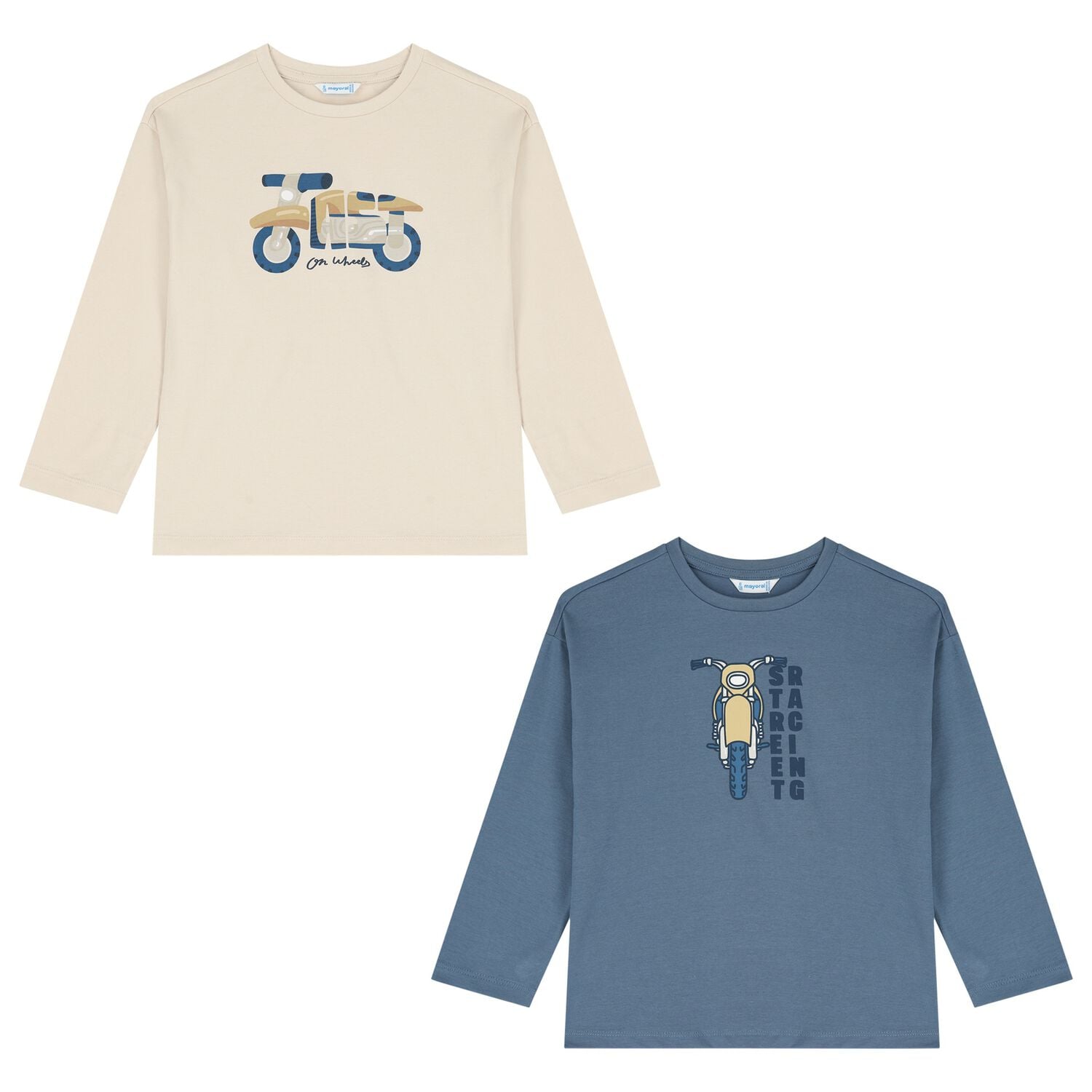 Boys Ivory & Blue Motorbike T-Shirt ( 2pack ), 4, hi-res