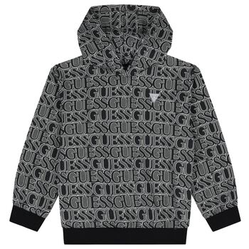 Boys Black Logo Hooded Top