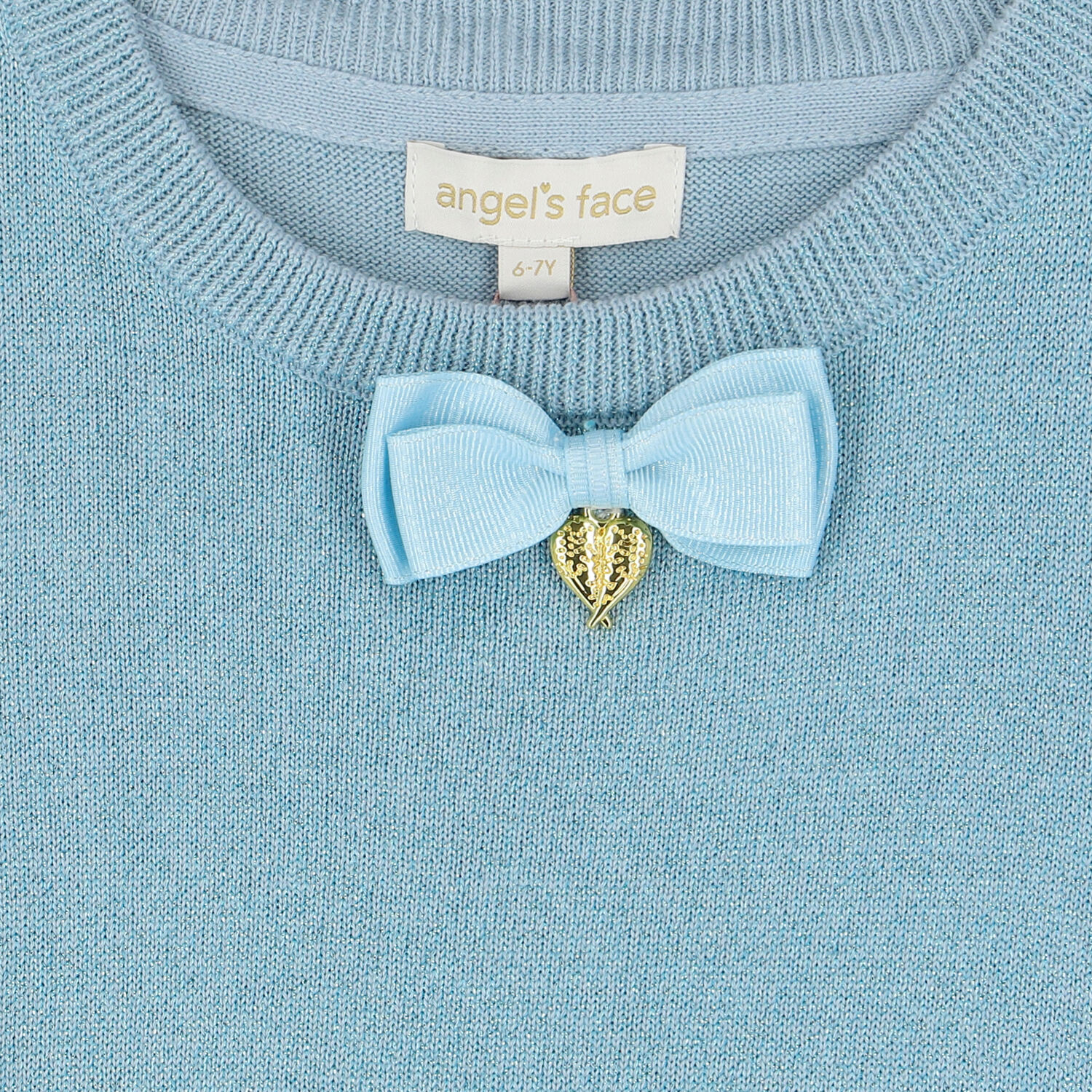 Girls Aqua Bow Knitted Sleeveless Top, 1, hi-res