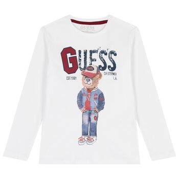 Boys White Teddy Bear Long Sleeve Top
