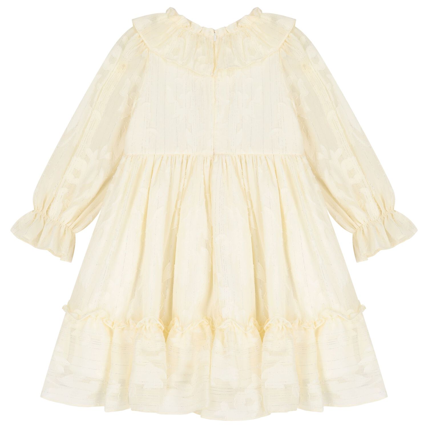 Girls Ivory & Gold Ruffled Dress, 1, hi-res