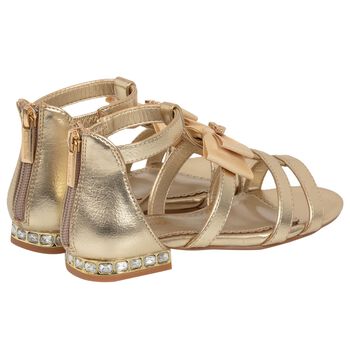 Girls Gold Diamante Bow Sandals