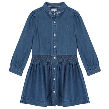 Girls Blue Floral Denim Dress