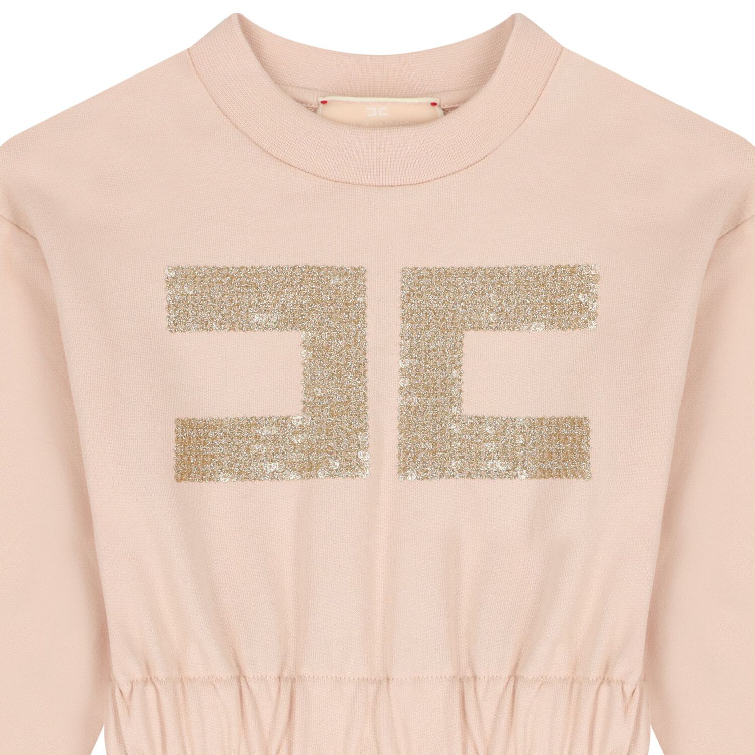 فستان باكمام طويلة بالشعار باللون الوردي للبنات , 1, hi-res