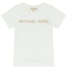 Girls Ivory & Gold Logo T-Shirt, 1, hi-res