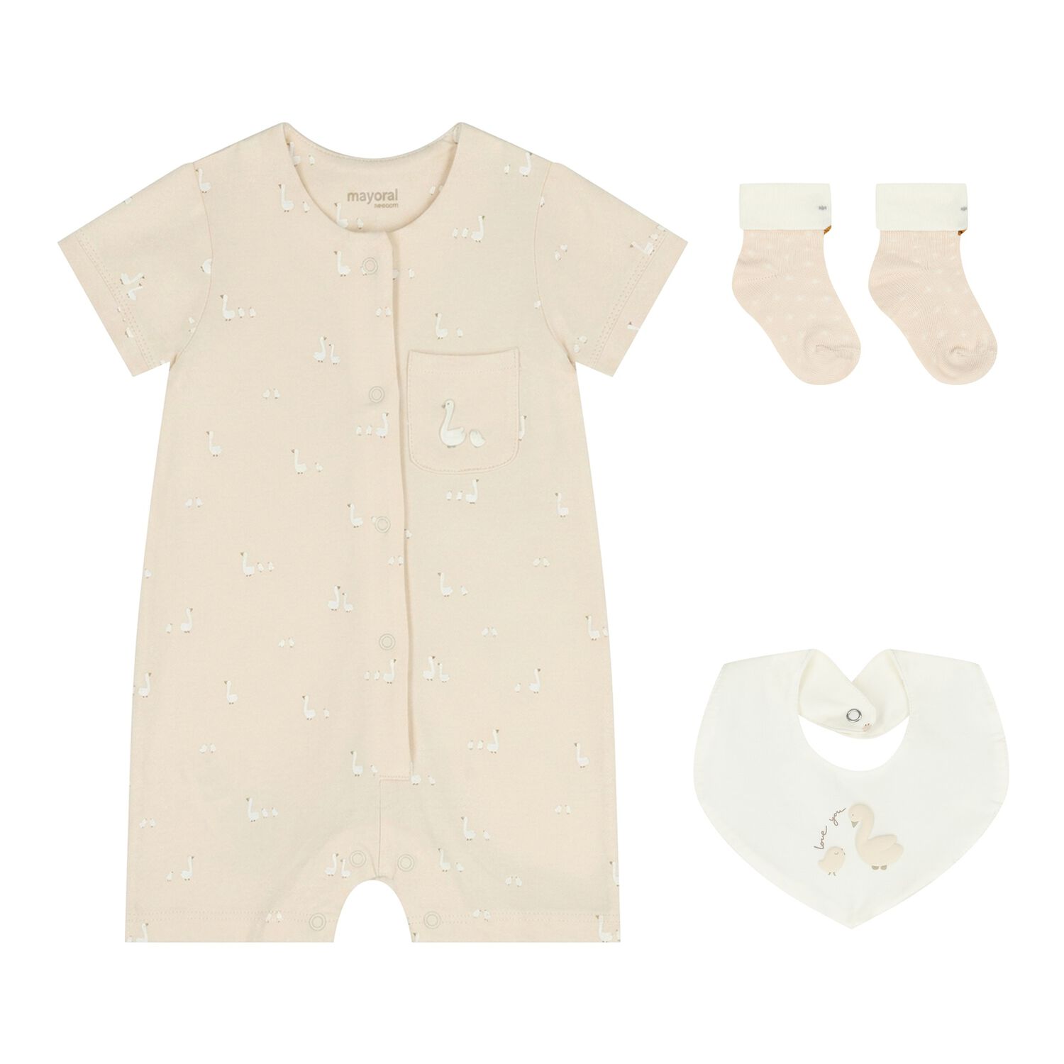 Baby Girls Swan Beige Romper Set, 4, hi-res