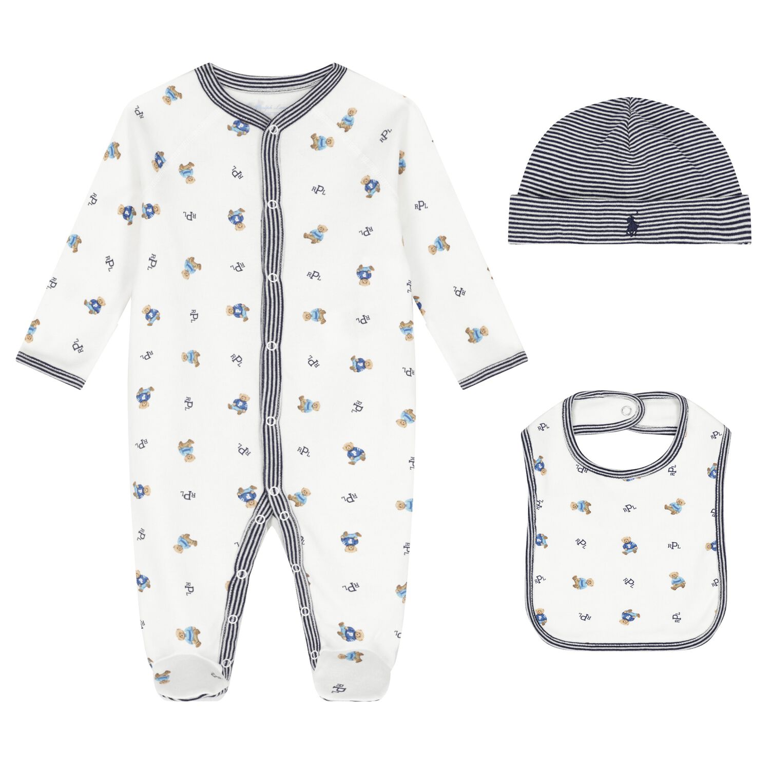 Baby Boys White & Navy Blue Logo Babygrow Gift Set, 1, hi-res image number null