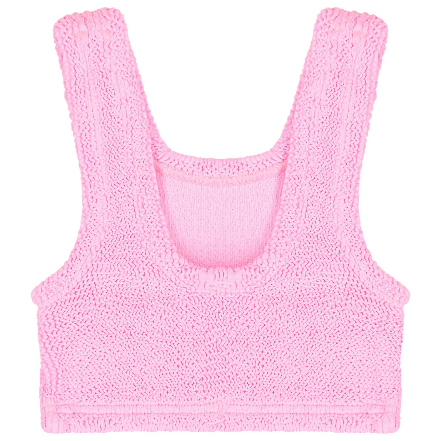 بيكيني بنقشة مجعدة باللون الوردي الفاقع  للبنات, 1, hi-res