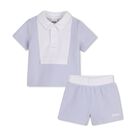 Baby Boys White & Blue Knitted Shorts Set, 2, hi-res
