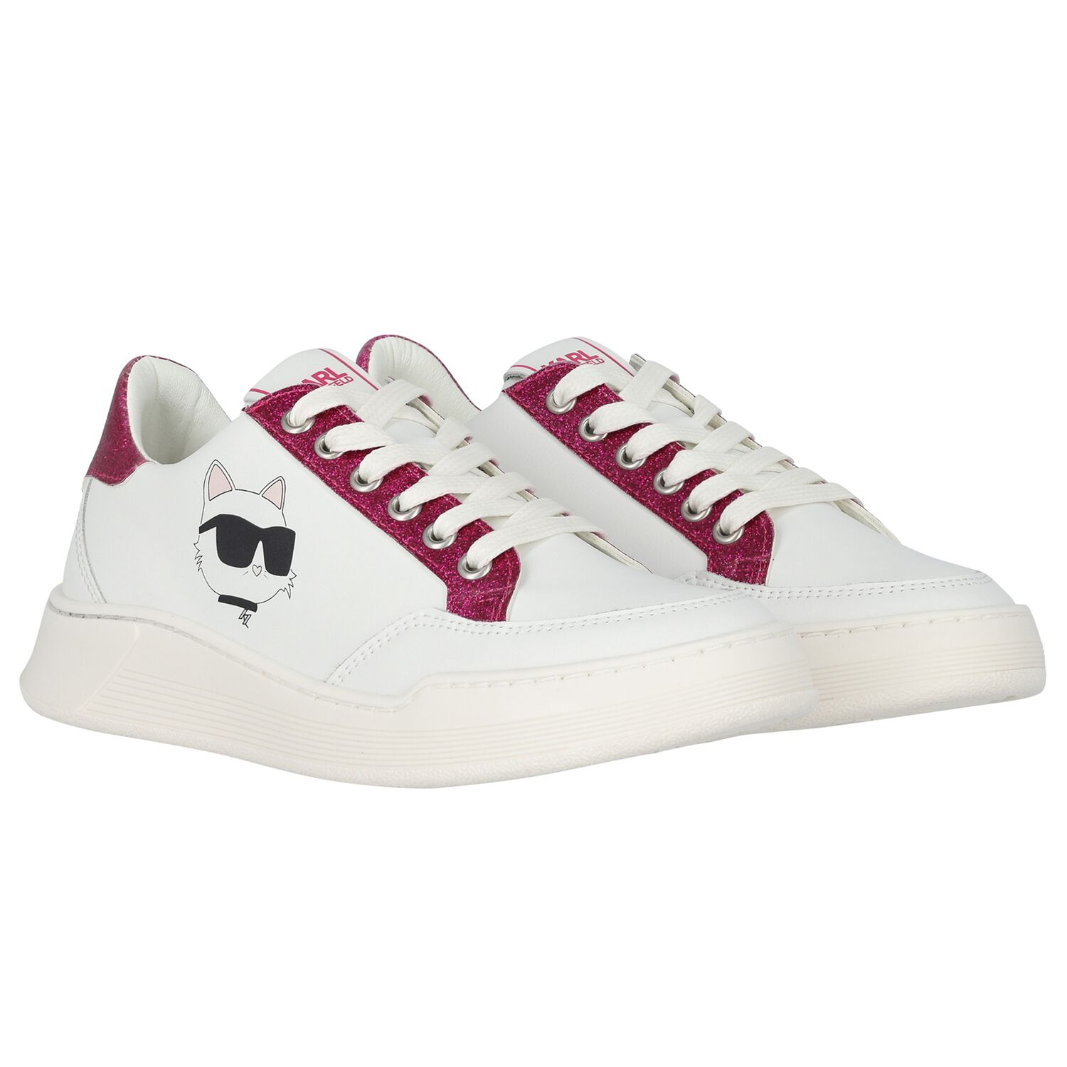 Girls White Logo Trainers, 1, hi-res