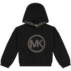 Girls Black Logo Hooded Top, 1, hi-res