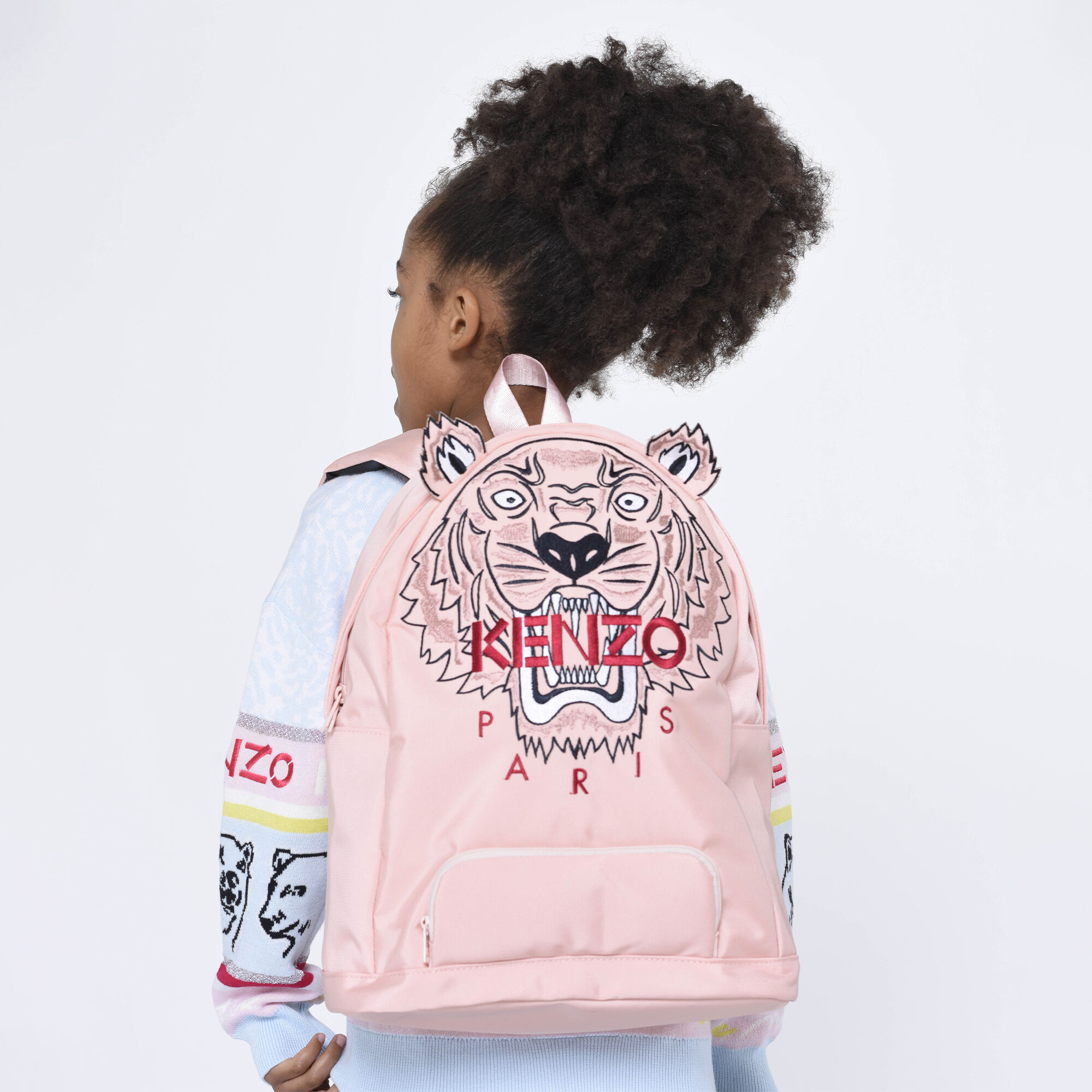KENZO KIDS Girls Pink Tiger Logo Backpack 37CM Junior Couture UAE